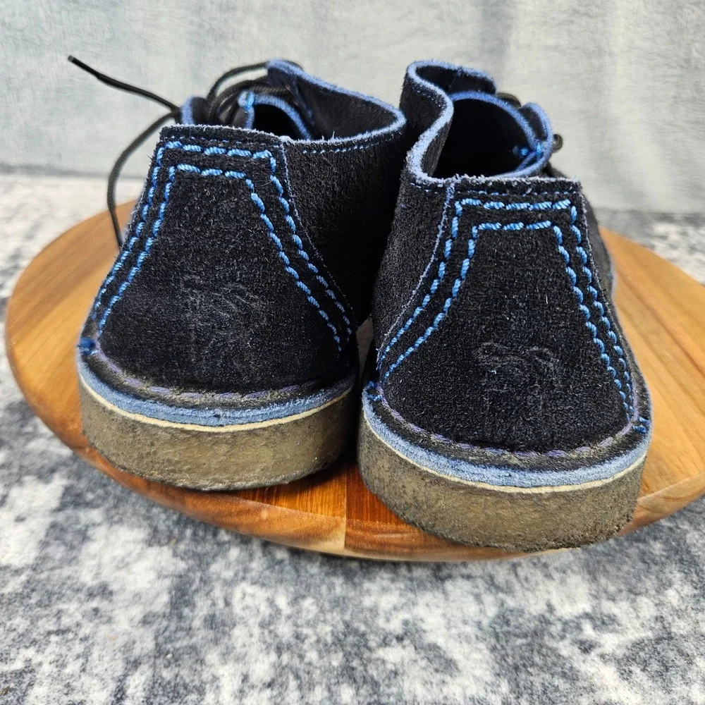 Clarks Desert Trek Boots Mens 12 Black Blue Leather Split Toe Crepe Chukka